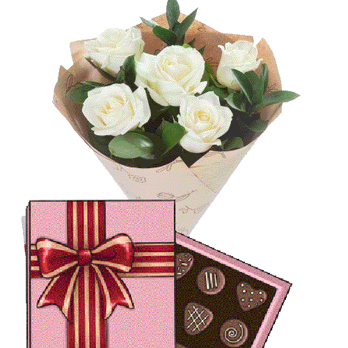 Фото товара 5 белых роз с конфетами в Ирпени