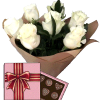 Фото товара 5 белых роз с конфетами в Ирпени
