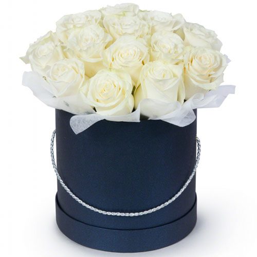 Фото товара 21 белая роза в шляпной коробке в Ирпени