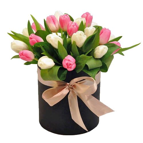 Фото товара 25 тюльпанов в шляпной коробке в Ирпени