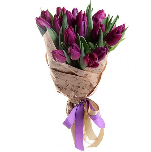 Фото товара 21 пурпурный тюльпан в крафт в Ирпени