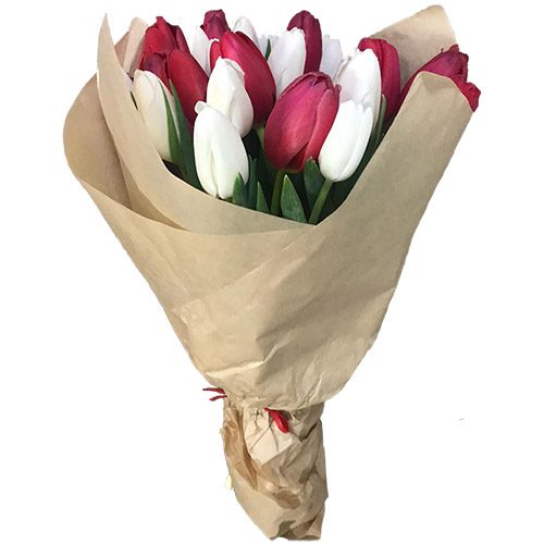 Фото товара 21 красно-белый тюльпан в крафт в Ирпени