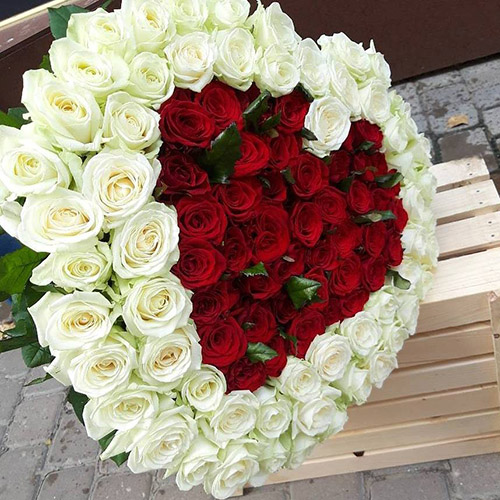 Велике серце з червоних і білих троянд фото