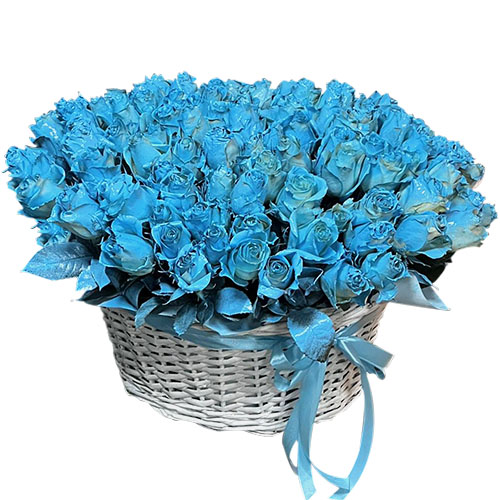 Фото товара 101 синяя роза в корзине в Ирпени